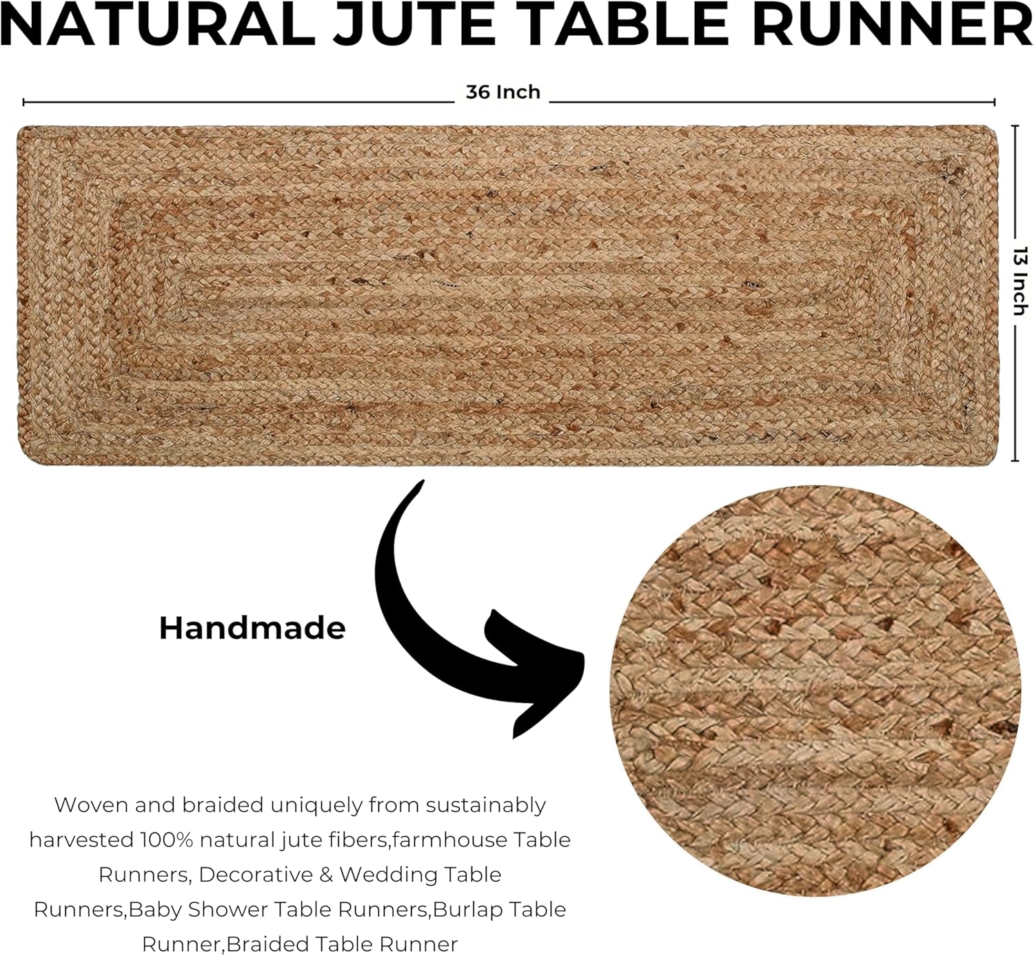 HOMIDATE Natural Jute Table Runner 13x36 Inch