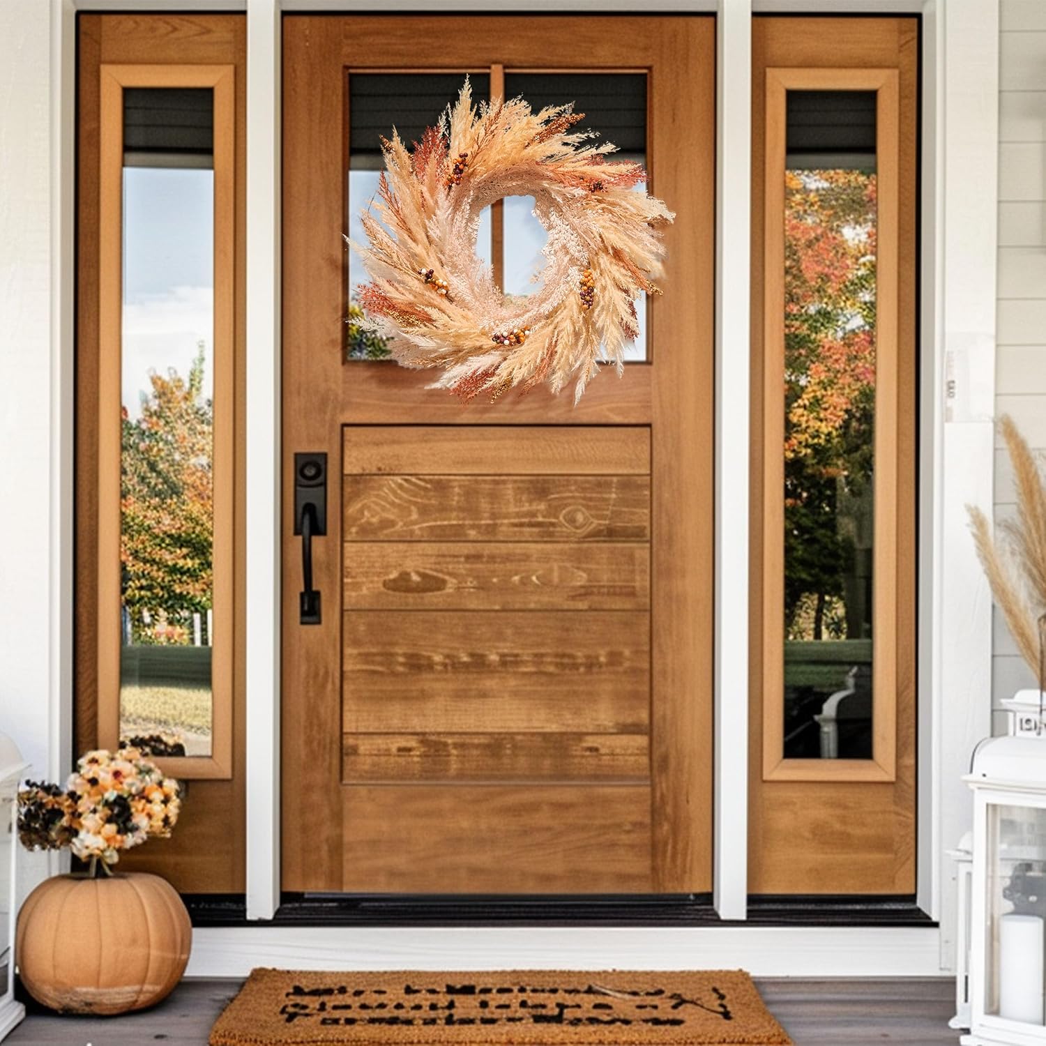 DecorbyHannah 24 Inch Pre-Lit Fall Door Wreath