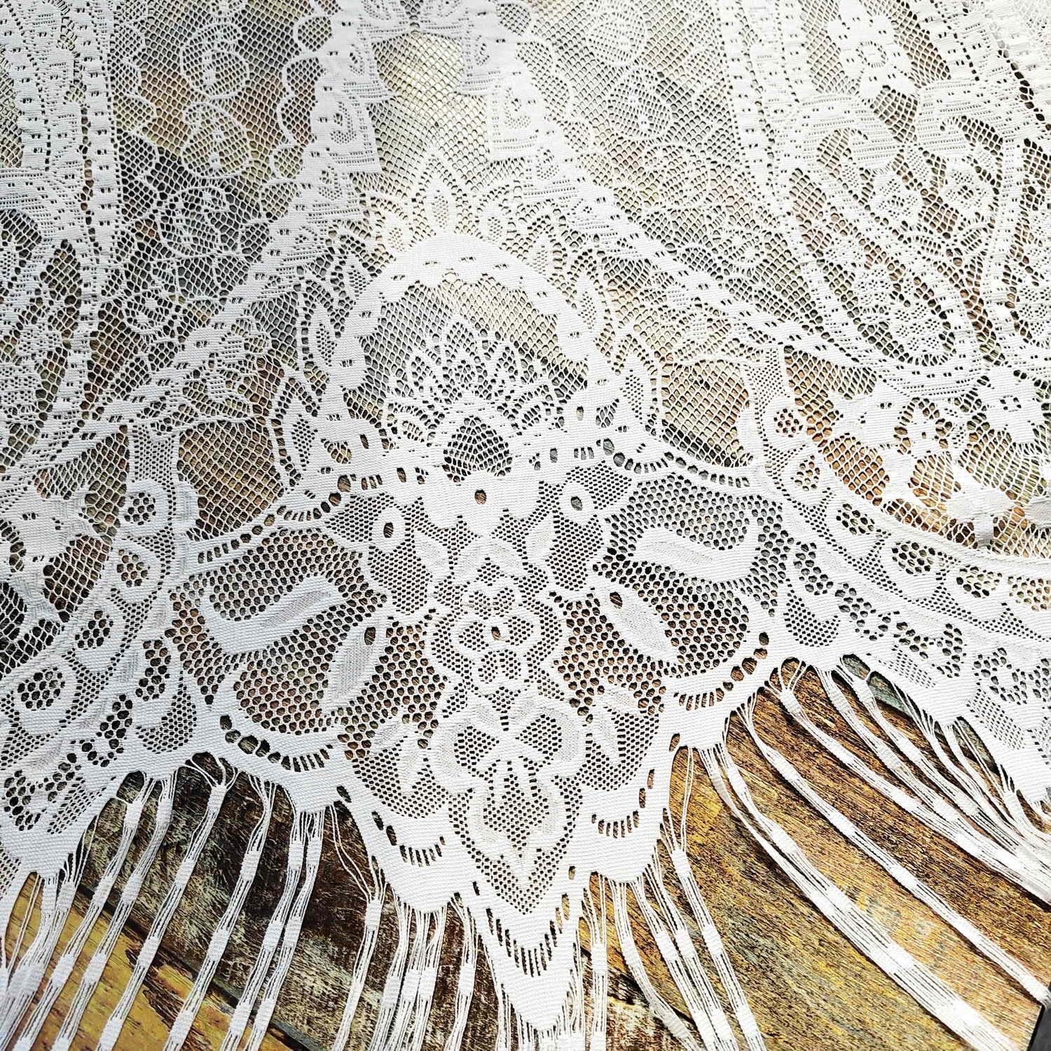 1 Panel French Floral Lace Sheer Curtains with Tassels