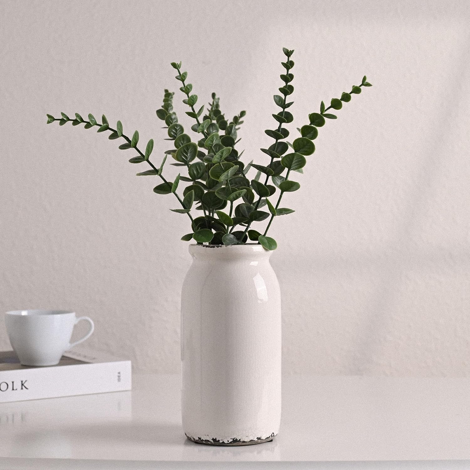 VICTOR TERESA Rustic White Ceramic Vase 8 Inch