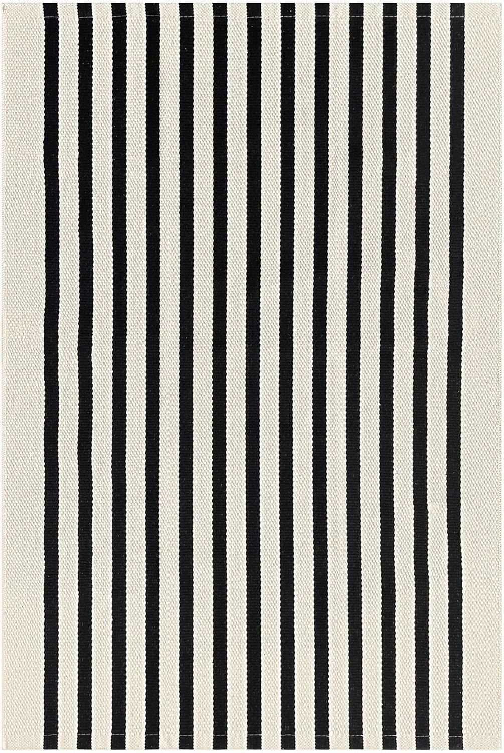 KOZYFLY Black and Beige Striped Porch Rug 2x3 Ft