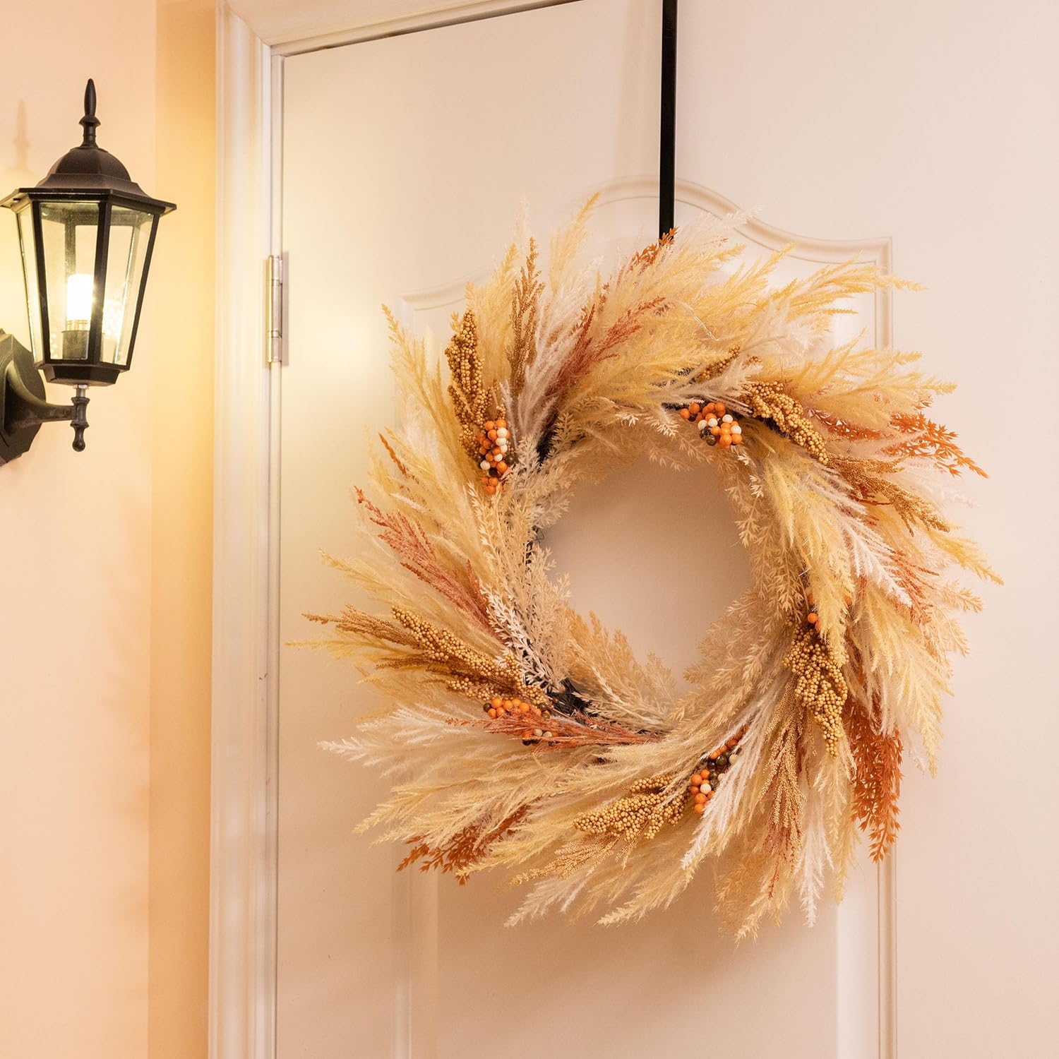 DecorbyHannah 24 Inch Pre-Lit Fall Door Wreath