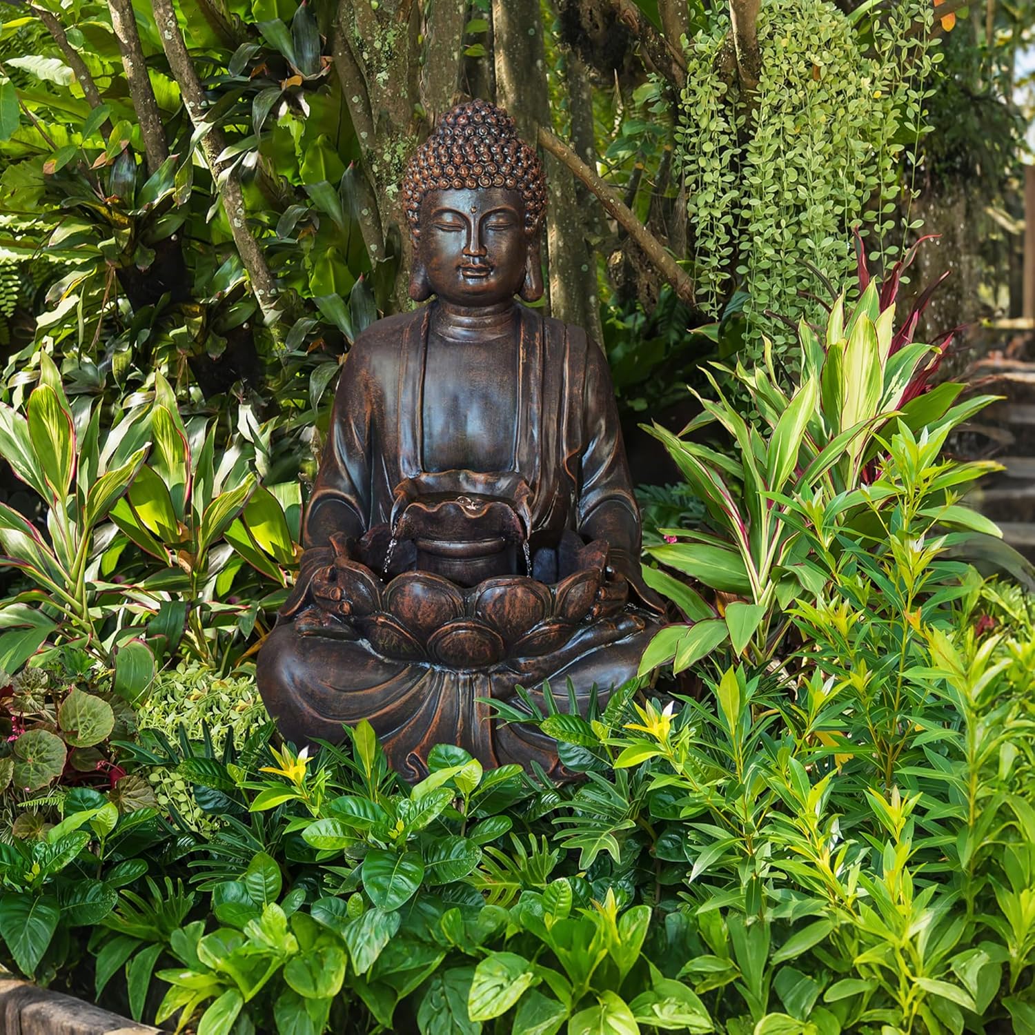 Glitzhome Zen Buddha Fountain with LED Lights
