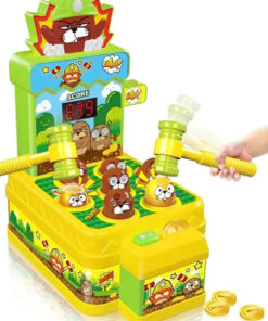 Mini Coin Operated Arcade Game Bank with 2 Hammers, Interactive Electronic Developmental Toy for Kids Ages 3-6